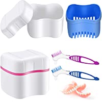 2 Cajas de Baño para Dentaduras Postizas con 2 Cepillos Limpiadores de Dentaduras Postizas Copa Contenedor de Dentaduras…